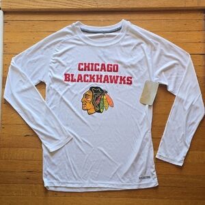 NWT, NFL, Chicago Blackhawks, Fusion Fit, Long-Sleeve T-Shirt, White, Men's M